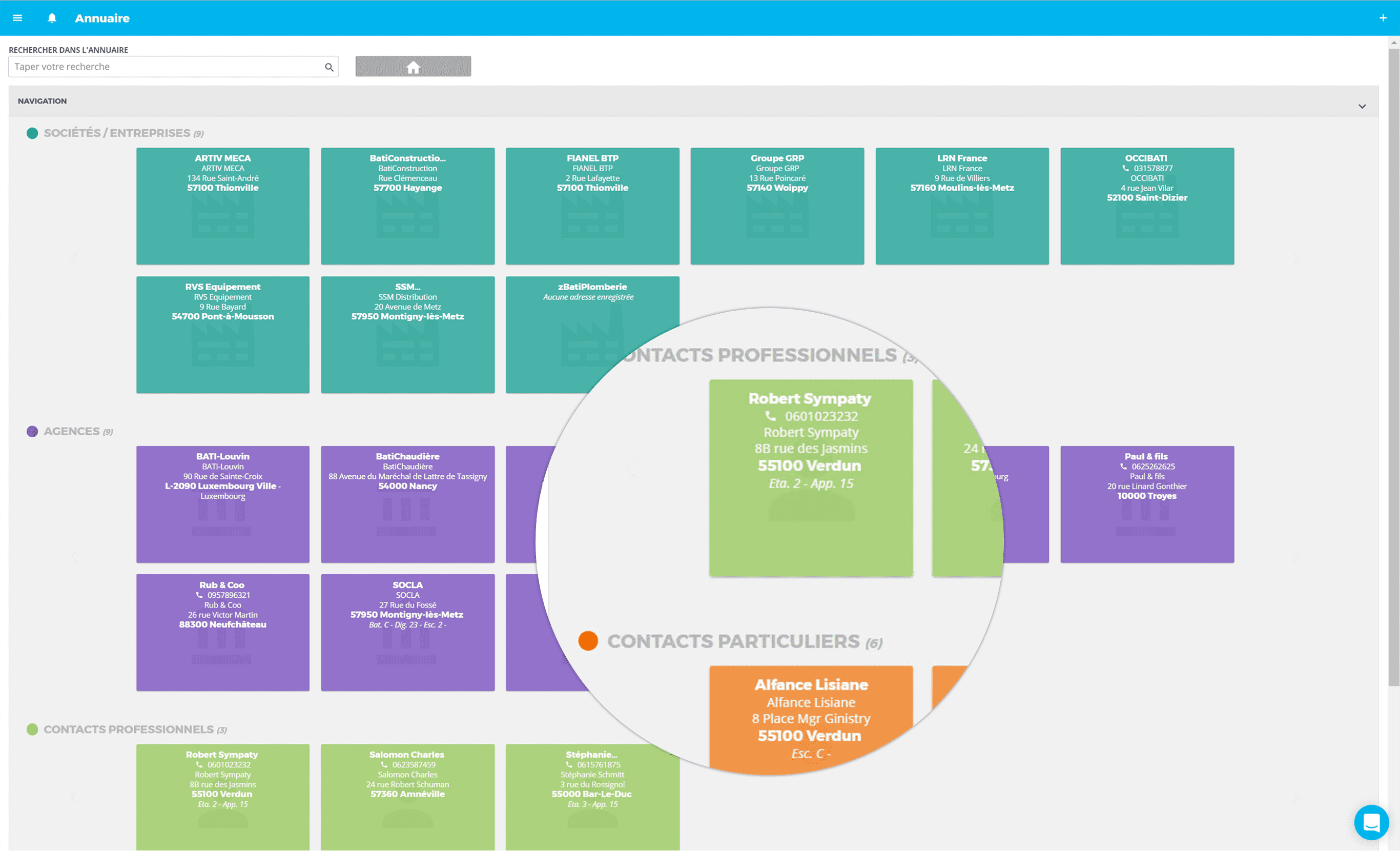 Ajout des particuliers et professionnels dans l'annuaire SOLITECH