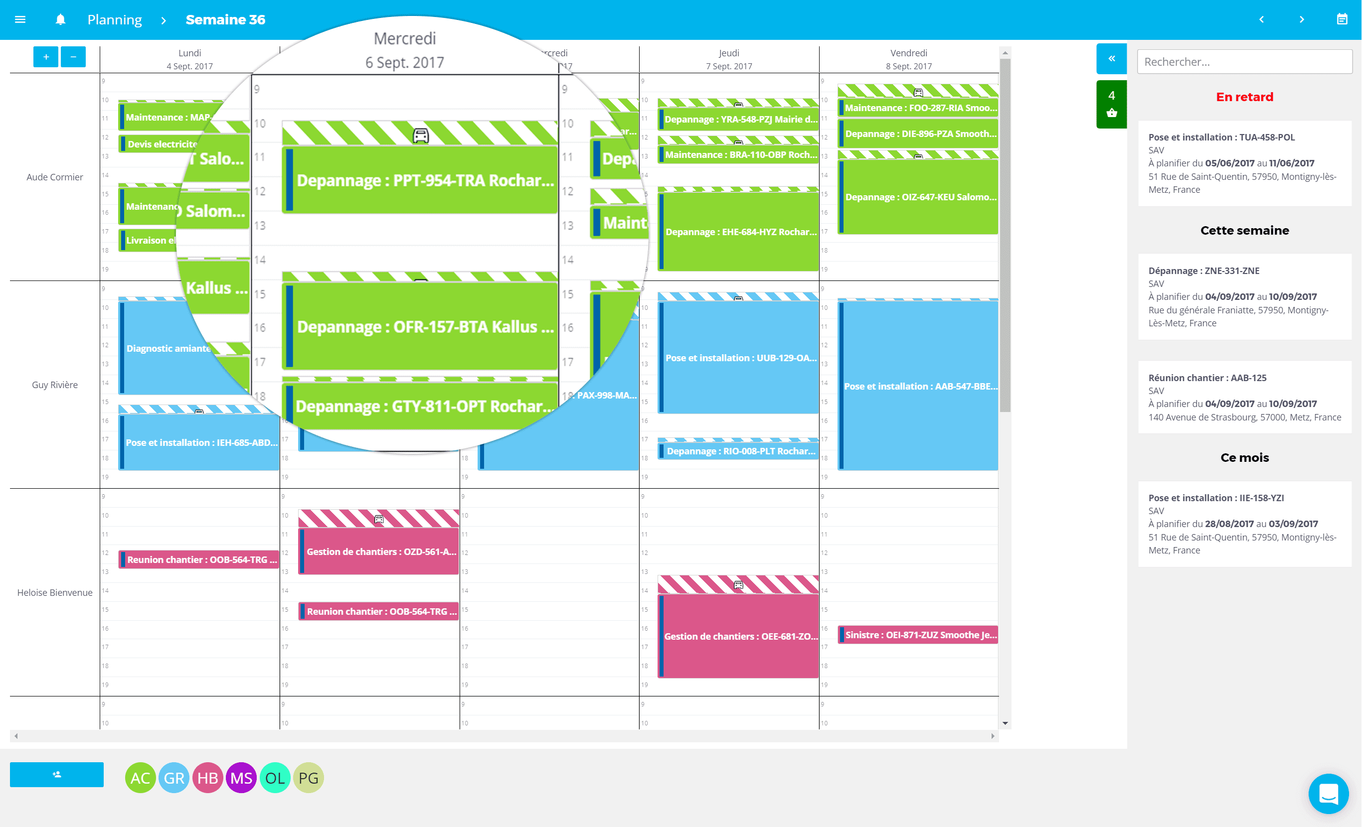 Planning des interventions dans SOLITECH