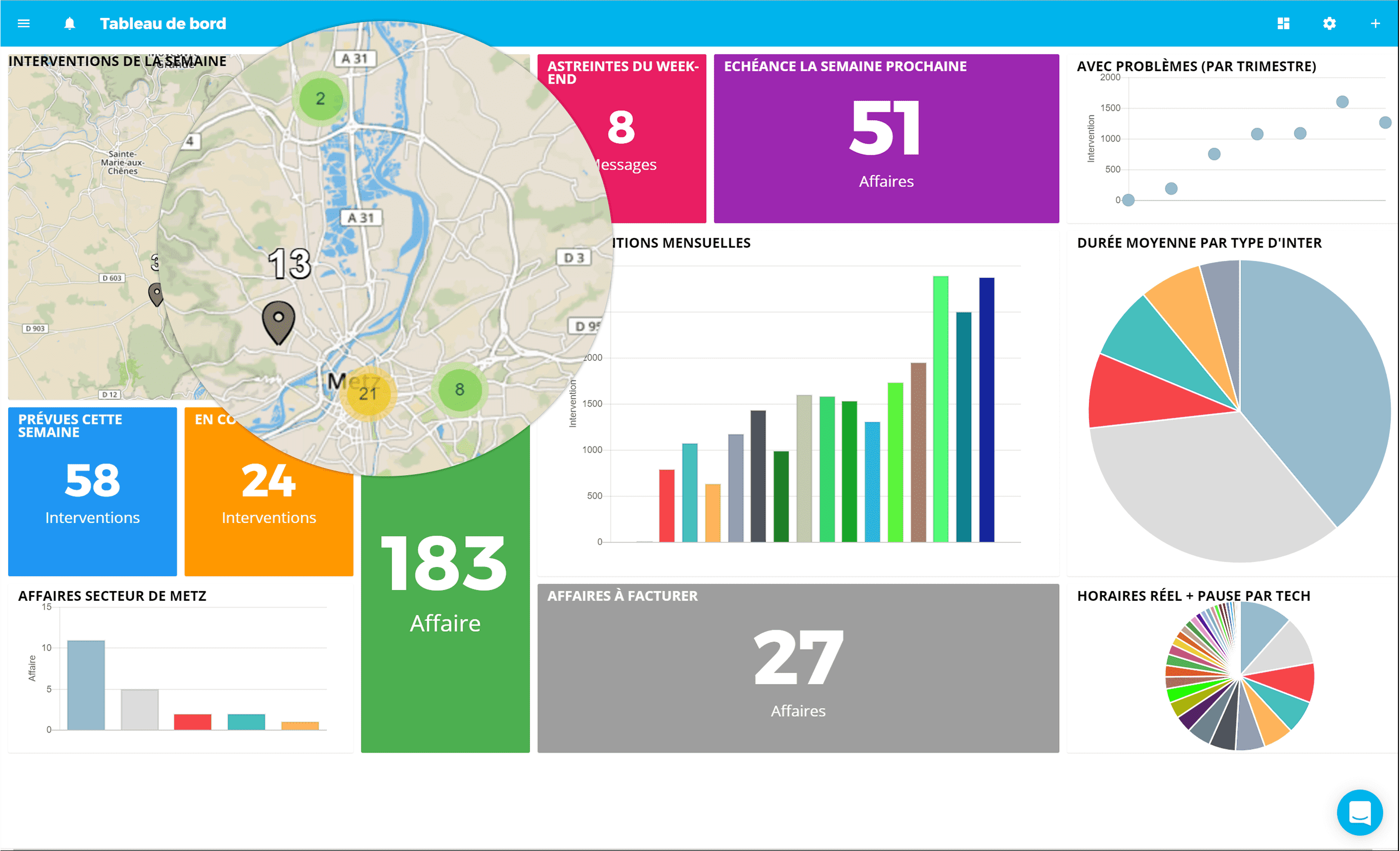 Carte géographique des interventions avec SOLITECH